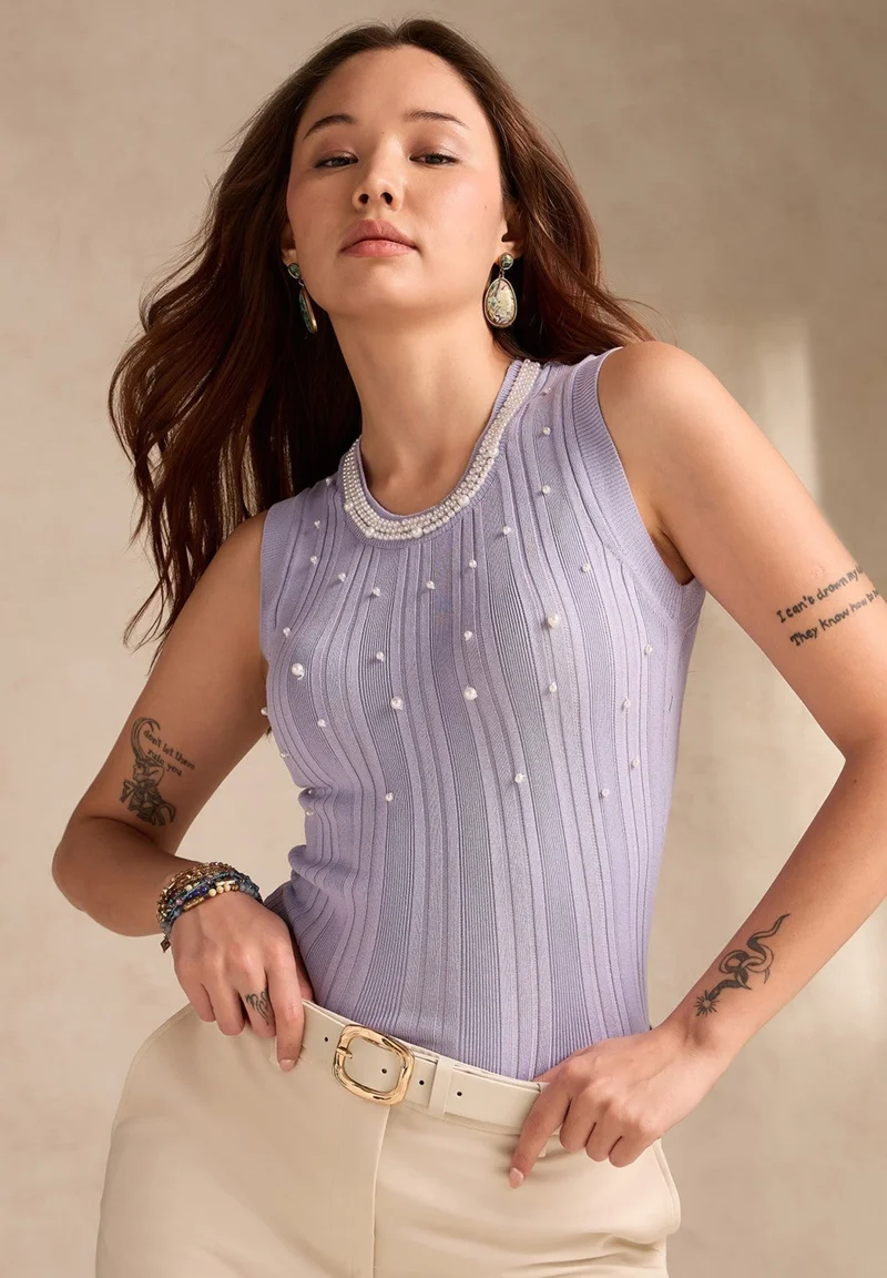 Outzidr Lilac Lilac Studded Neck Tank for Women | Best Price UAE
