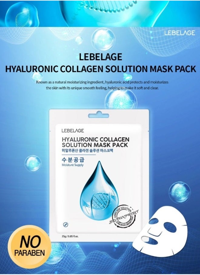 Lebelage HYALURONIC COLLAGEN SOLUTION MASK PACK (PACK OF 10 INDIVIDUAL MASKS) | KOREAN MADE SKIN CARE  - Image 2