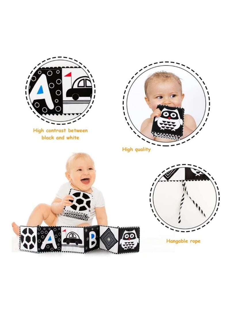 MIXDE Black and White High Contrast Soft Cloth Book, for Baby Infant Tummy Time Baby Book Folding Educational Activity Cloth Book Crib Toys for 0 3 6 Months Boys Girls Newborn (owl) - Image 3