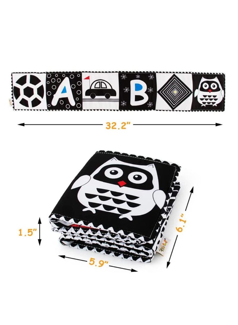 MIXDE Black and White High Contrast Soft Cloth Book, for Baby Infant Tummy Time Baby Book Folding Educational Activity Cloth Book Crib Toys for 0 3 6 Months Boys Girls Newborn (owl) - Image 5
