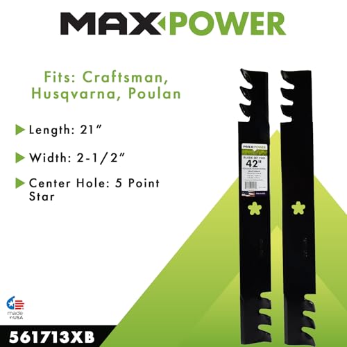MaxPower 561713XB 2 Commercial Mulching Blade Set for Many 42 in. Cut Craftsman, Husqvarna, Poulan Mowers Replaces OEM #'s 138498, 138971, 532138971, 532127843, 532138498 - Image 2