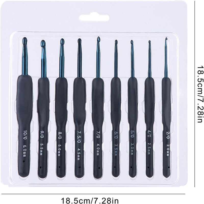 Dodhar طقم إبر كروشيه مكون من 9 قطع – إبر كروشيه من الألمنيوم مع مقابض مطاطية ناعمة وعلامات غرز – مجموعة مريحة لليدين المصابة بالتهاب المفاصل – أدوات حياكة مريحة لجميع مستويات المهارة (K) - Image 4