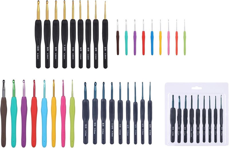 Dodhar طقم إبر كروشيه مكون من 9 قطع – إبر كروشيه من الألمنيوم مع مقابض مطاطية ناعمة وعلامات غرز – مجموعة مريحة لليدين المصابة بالتهاب المفاصل – أدوات حياكة مريحة لجميع مستويات المهارة (K) - Image 5