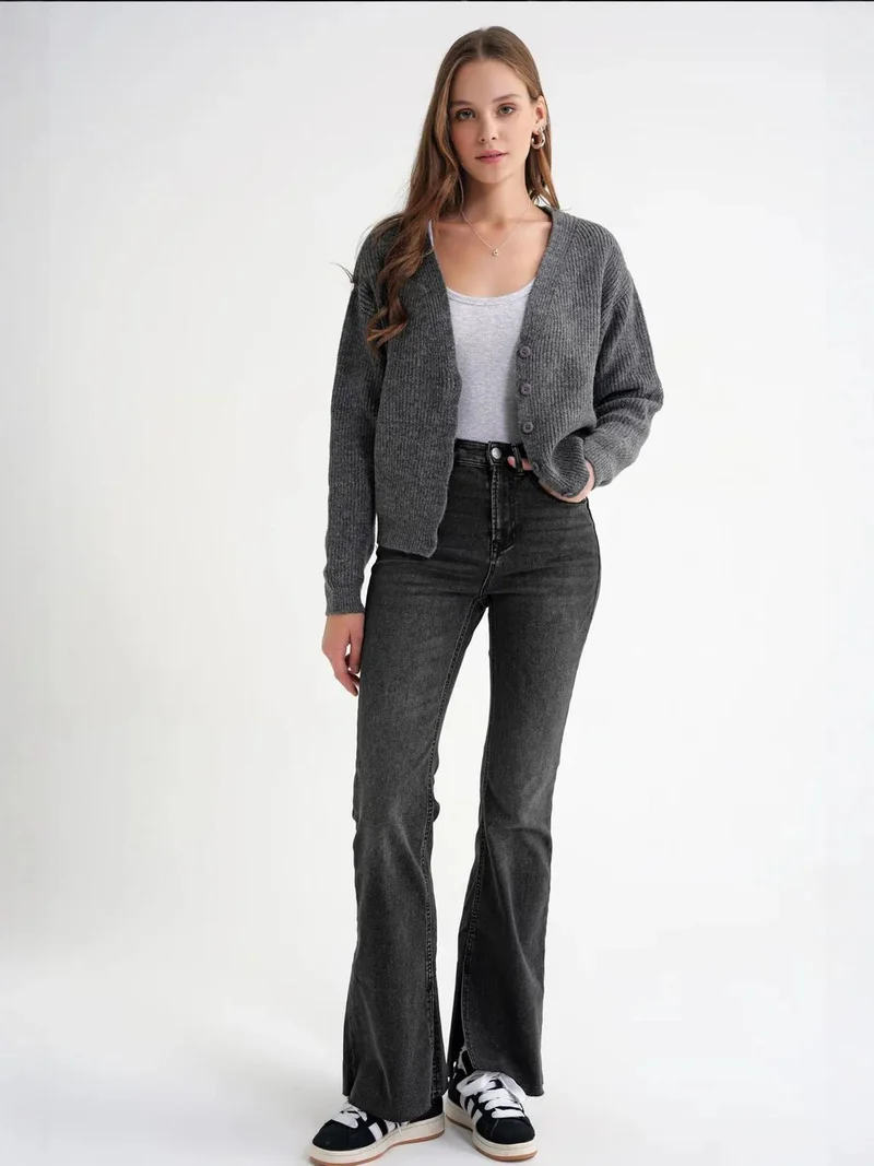 MixRay Mixray Textured V-Neck Button Cardigan