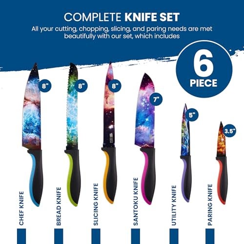 CHEF'S VISION Cosmos Knife Set - 6-Piece Stainless Steel Cutting Knives Set for Kitchen with Vibrant Cosmos Design - Great House Warming Gift for Women or Men - Unique Kitchen Knife Set Gift - Image 5
