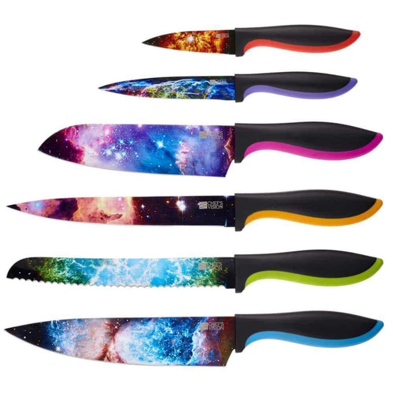 CHEF'S VISION Cosmos Knife Set - 6-Piece Stainless Steel Cutting Knives Set for Kitchen with Vibrant Cosmos Design - Great House Warming Gift for Women or Men - Unique Kitchen Knife Set Gift - Image 4