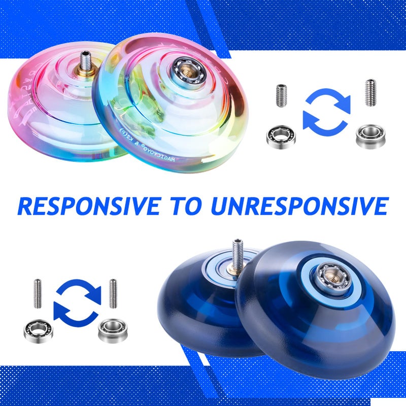 MAGICYOYO Responsive Yoyos for Beginner, Plastic Dual Purpose Pro Yo yo 2 Pack Gradient Yo-Yo K2 + Kids Yoyo K1 with 12 Yo-yo Strings, Yoyo Case + Accessories Kit (K2 Gradient + K1 Dark Blue) - Image 3