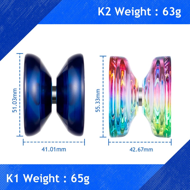 MAGICYOYO Responsive Yoyos for Beginner, Plastic Dual Purpose Pro Yo yo 2 Pack Gradient Yo-Yo K2 + Kids Yoyo K1 with 12 Yo-yo Strings, Yoyo Case + Accessories Kit (K2 Gradient + K1 Dark Blue) - Image 4
