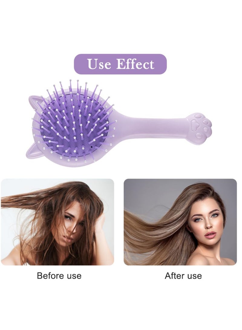 SOLARAE Detangling Hair Brush, 2Pcs Mirror Cute Cat Shape Hair Brush Air cushion Comb, Ergonomic Design For All Hair Types - Image 3