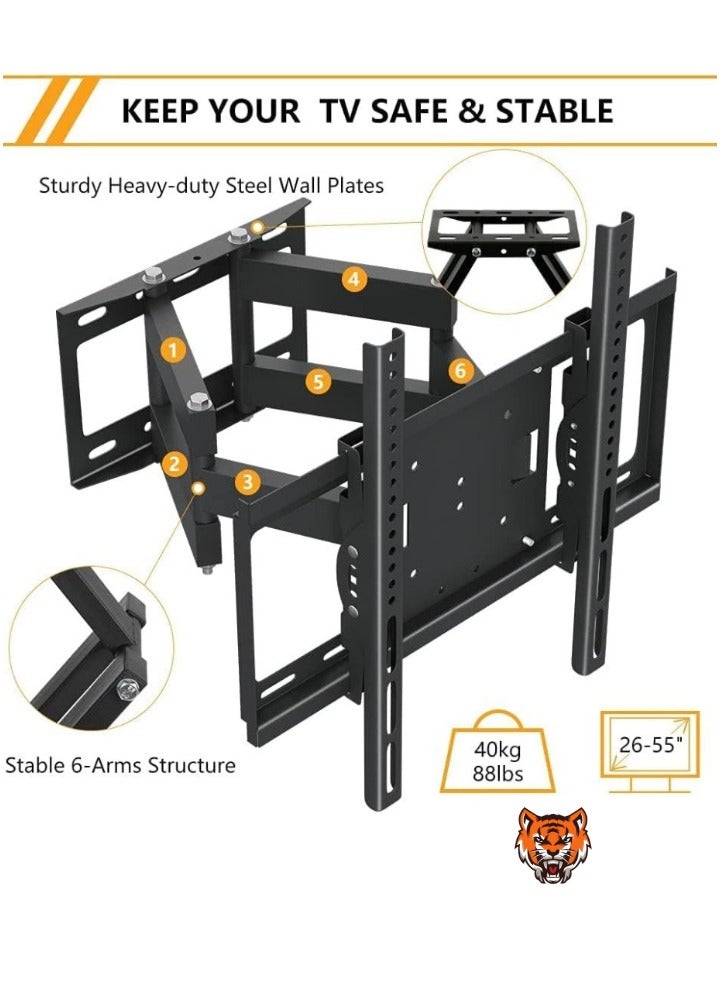 TIGER Universal TV Stand – Wall Mount with Rugged Double Arm Bracket, Fits 26-75 Inch TVs, Supports up to 40kg - Image 2
