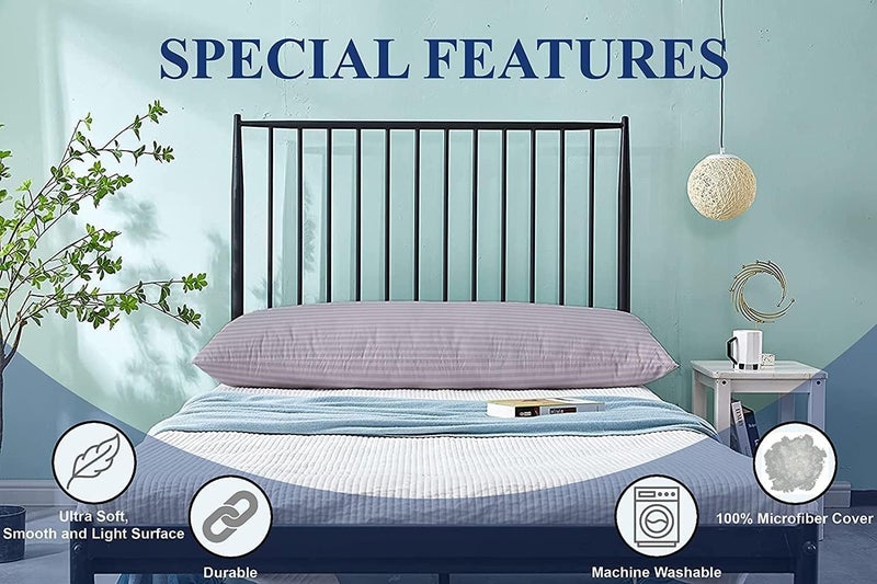 Harmony Home Hotel Linen Long Body Pillow 1pc, Fabric: 100% Polyester 85 GSM Microfiber 1 cm Stripe Super Soft (Light Grey) - Image 3