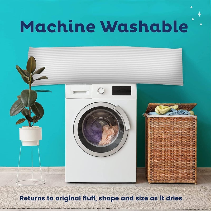 Harmony Home Hotel Linen Long Body Pillow 1pc, Fabric: 100% Polyester 85 GSM Microfiber 1 cm Stripe Super Soft (Light Grey) - Image 5