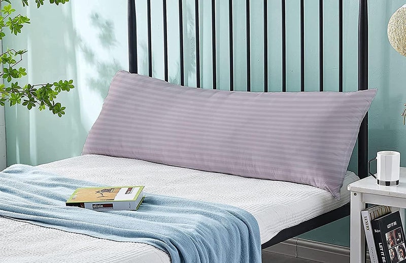Harmony Home Hotel Linen Long Body Pillow 1pc, Fabric: 100% Polyester 85 GSM Microfiber 1 cm Stripe Super Soft (Light Grey) - Image 1