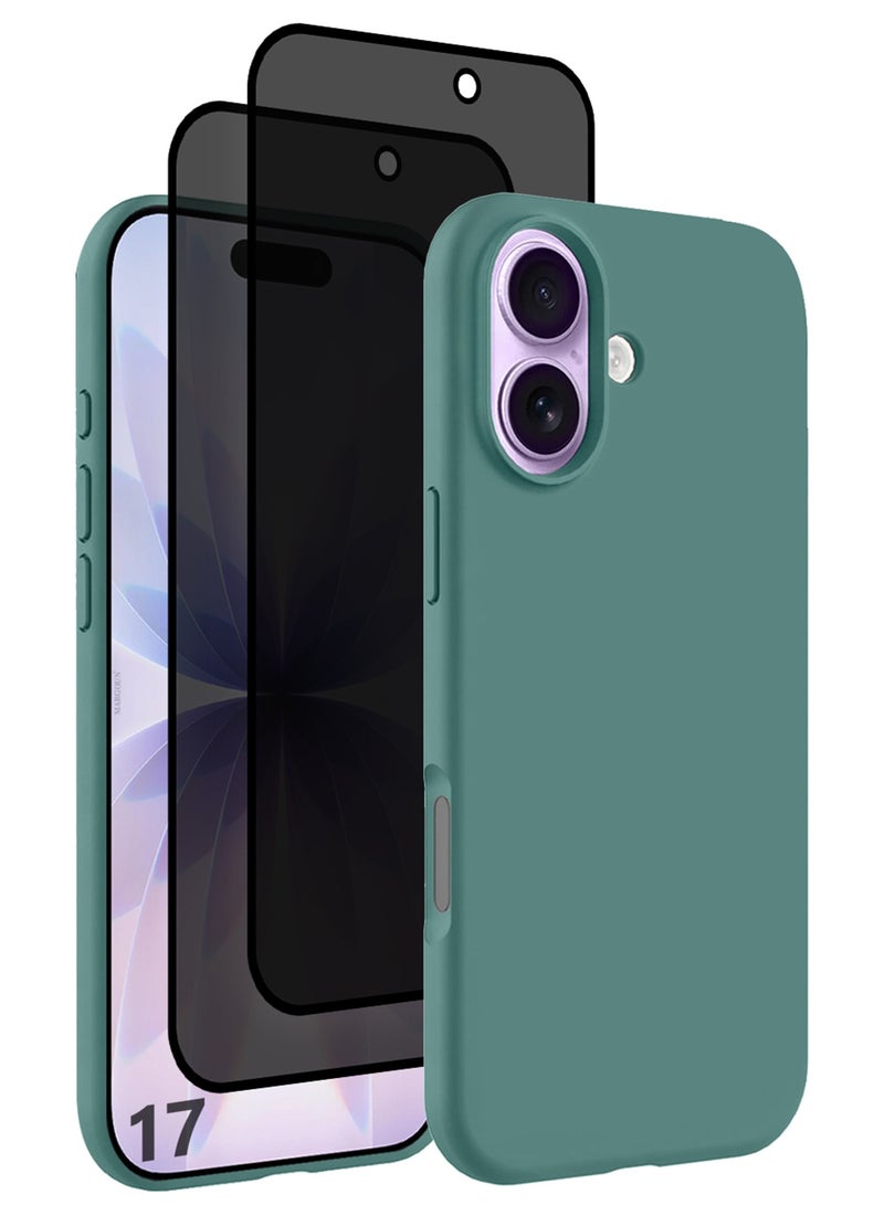 CATANES 3 Packs Silicone Protective Phone Case for iPhone 17 - Soft Anti-Scratch Microfiber Lining Ultra Slim Drop Protection Phone Cover with Two Privacy Screen Protectors - Cactus Green - Image 1