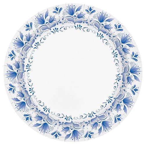 Charmount Large Paper Plates 100pcs Disposable Blue Flower Printed Soak  Cut Proof for Parties  Daily Use