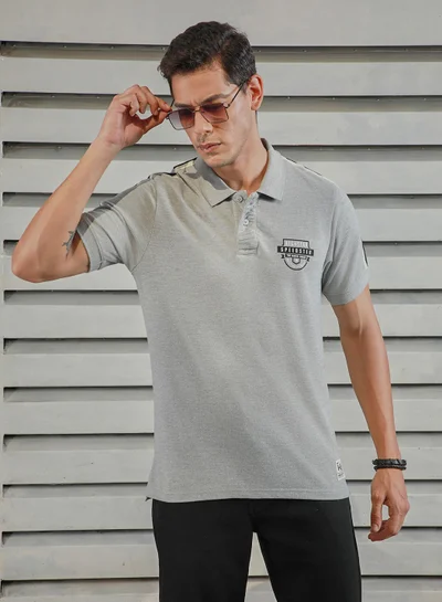 HIGH STAR Polo Collar Tapping Detail Applique Casual T-shirt for Men