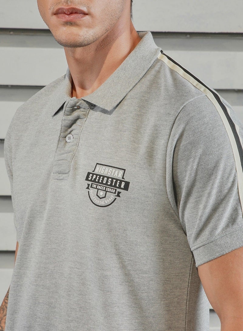 HIGH STAR Polo Collar Tapping Detail Applique Casual T-shirt for Men - Image 2