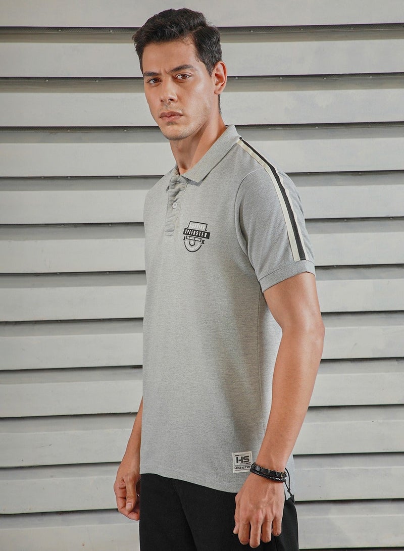 HIGH STAR Polo Collar Tapping Detail Applique Casual T-shirt for Men - Image 5