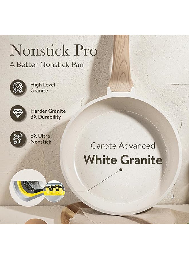 CAROTE - 16 Piece Aluminum Non-stick Cookware with wooden handles, 1X18cm Saucepan with Lid, 1X26cm Casserole With Lid, 1X16cm Frypan, 1X20cm Frypan, 1X28cm Frypan, 1X28cm Deep Frypan with Lid, 1x Turner, 1x Laddle, 5x Pan Protectors, Ice Cream - Image 1