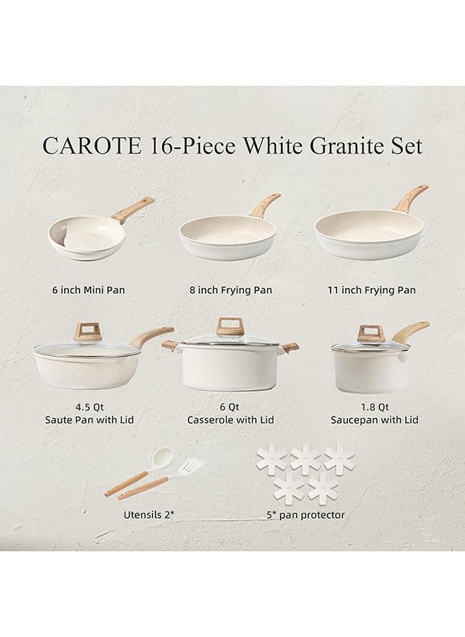 CAROTE - 16 Piece Aluminum Non-stick Cookware with wooden handles, 1X18cm Saucepan with Lid, 1X26cm Casserole With Lid, 1X16cm Frypan, 1X20cm Frypan, 1X28cm Frypan, 1X28cm Deep Frypan with Lid, 1x Turner, 1x Laddle, 5x Pan Protectors, Ice Cream - Image 1