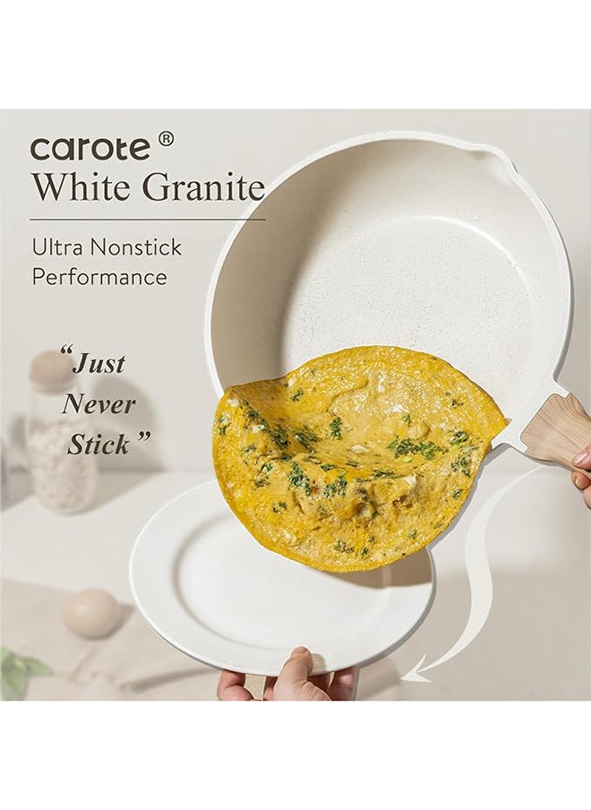 CAROTE - 16 Piece Aluminum Non-stick Cookware with wooden handles, 1X18cm Saucepan with Lid, 1X26cm Casserole With Lid, 1X16cm Frypan, 1X20cm Frypan, 1X28cm Frypan, 1X28cm Deep Frypan with Lid, 1x Turner, 1x Laddle, 5x Pan Protectors, Ice Cream - Image 1