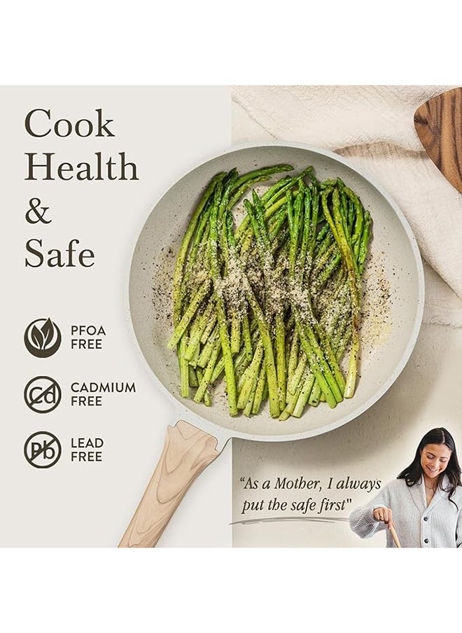 CAROTE - 16 Piece Aluminum Non-stick Cookware with wooden handles, 1X18cm Saucepan with Lid, 1X26cm Casserole With Lid, 1X16cm Frypan, 1X20cm Frypan, 1X28cm Frypan, 1X28cm Deep Frypan with Lid, 1x Turner, 1x Laddle, 5x Pan Protectors, Ice Cream - Image 1
