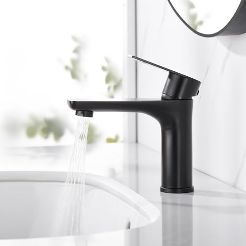 SUMERAIN Stainless Steel Bathroom Sink Faucet Lead-Free Matte Black Lavatory Faucet Single Handle - Image 2
