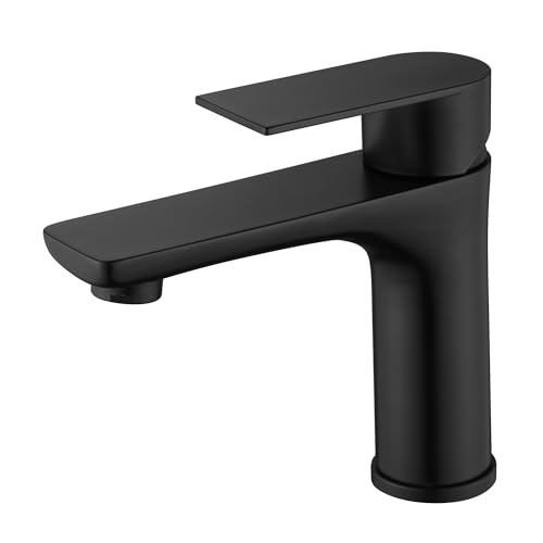 SUMERAIN Stainless Steel Bathroom Sink Faucet Lead-Free Matte Black Lavatory Faucet Single Handle - Image 1