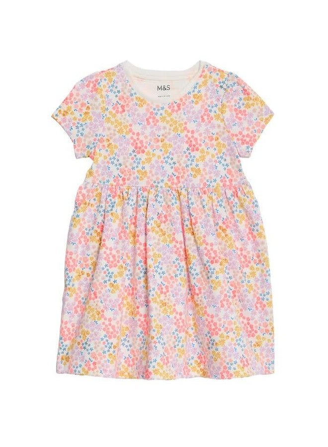 Marks & Spencer Pure Cotton Ditsy Floral Dress (0-3 Yrs) Multicolour - Image 1