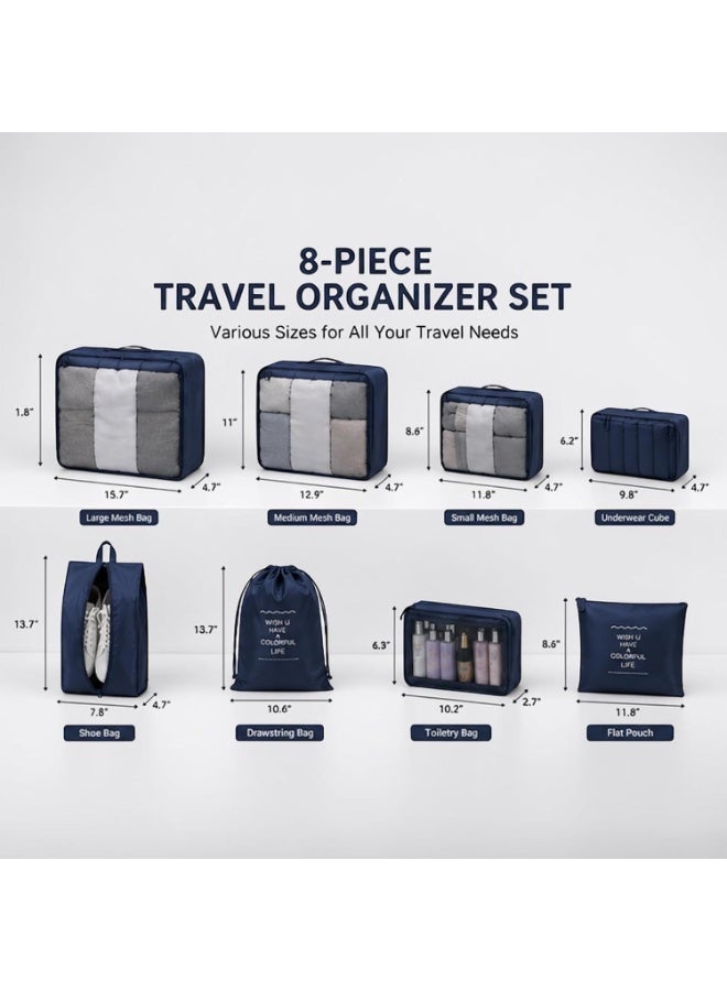VKL 8 Piece Packing Cubes Set for Travel, Luggage Organizer Bags with Shoe Bag, Laundry Bag & Toiletry Pouch, Lightweight Space Saving Travel Accessories - Image 2