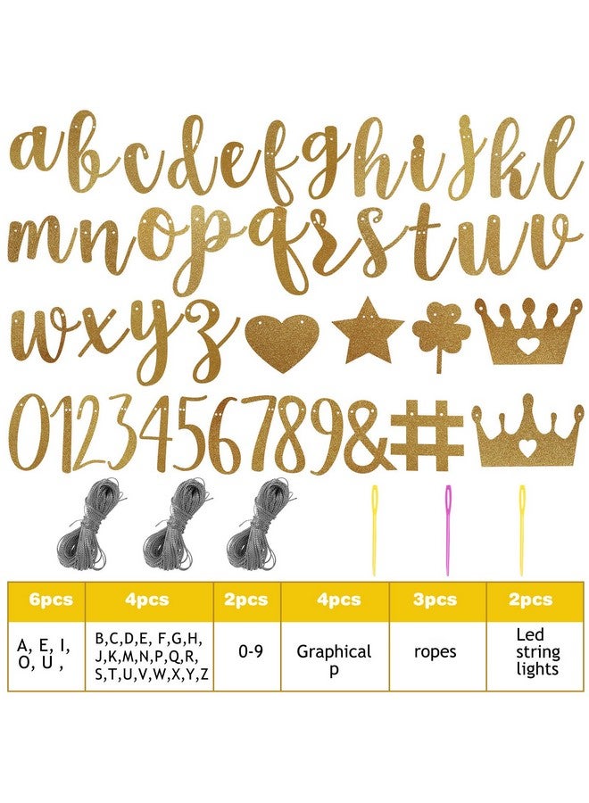 TaoBary 167 Pcs DIY Banner Kit Happy Birthday Glitter Banner Customizable Glitter Make Your Own Kit 162 Letters Symbols and Numbers 3 Rope for Birthday Halloween Wedding Christmas(Champagne Gold) - Image 2