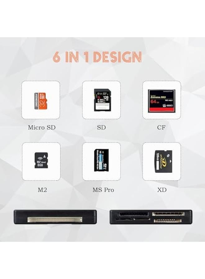 erorex 6 In 1 Memory Card Reader Universal Usb Card Reader For Sd Micro Sd Cf Xd Ms Pro M2 Card - Image 2