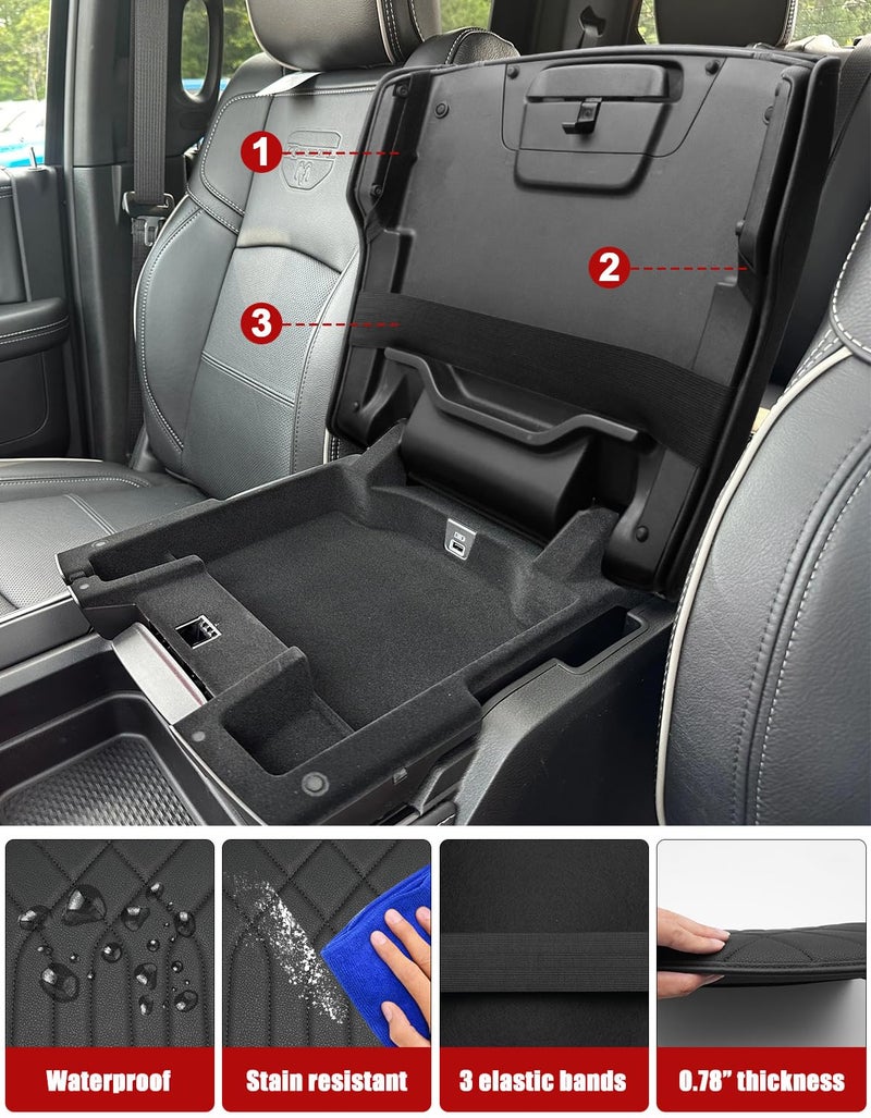KBH Center Console Armrest Cover for 2019-2026 Dodge Ram 1500 2500 3500 5th Gen, Arm Rest Cushion Pad Protector, Vinyl Leather, Black (Fits Bucket Seat Only) - Image 5