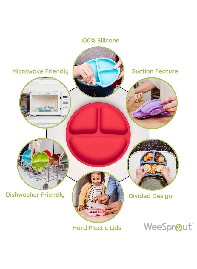 وي سبراوت أطباق شفط WeeSprout مع أغطية للأطفال الصغار والرضع - 100% سيليكون، أدوات مائدة تبقى ثابتة، تصميم مقسم للأطفال الذين يتناولون الطعام بشكل انتقائي، آمنة للاستخدام في الميكروويف وغسالة الأطباق، عبوة من 3 قطع - Image 2