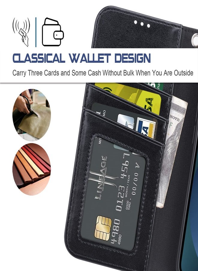 Arae Compatible with iPhone 13 Wallet Case with Card Holder and Wrist Strap for Women and Men Phone Case Flip Cover for iPhone 13 6.1 inch-Black - Image 4