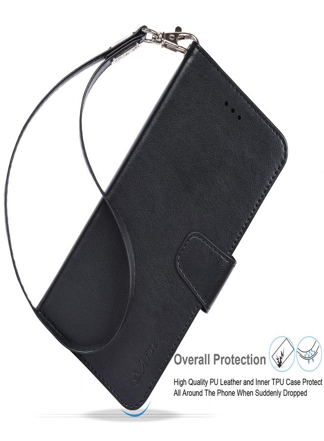 Arae Compatible with iPhone 13 Wallet Case with Card Holder and Wrist Strap for Women and Men Phone Case Flip Cover for iPhone 13 6.1 inch-Black - Image 3