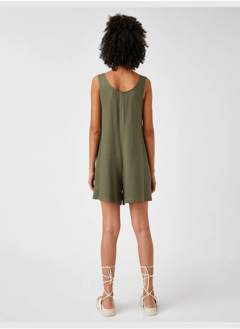 KOTON Jumpsuit Button Front Pocket Detail Printed