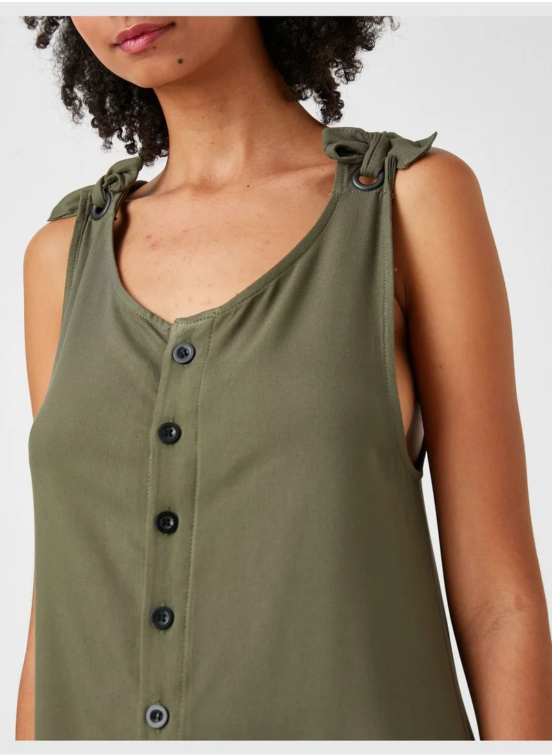KOTON Jumpsuit Button Front Pocket Detail Printed
