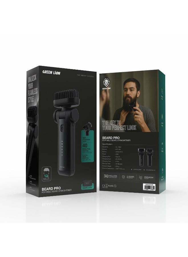 جرين ليون مكواة فرد اللحية المحمولة Beard Pro مع غطاء مغناطيسي وحقيبة حمل / وقت عمل 40 دقيقة / قوة 20 وات / تحكم في درجة الحرارة على 3 مستويات / رأس دوار 180 درجة - أسود - Image 4