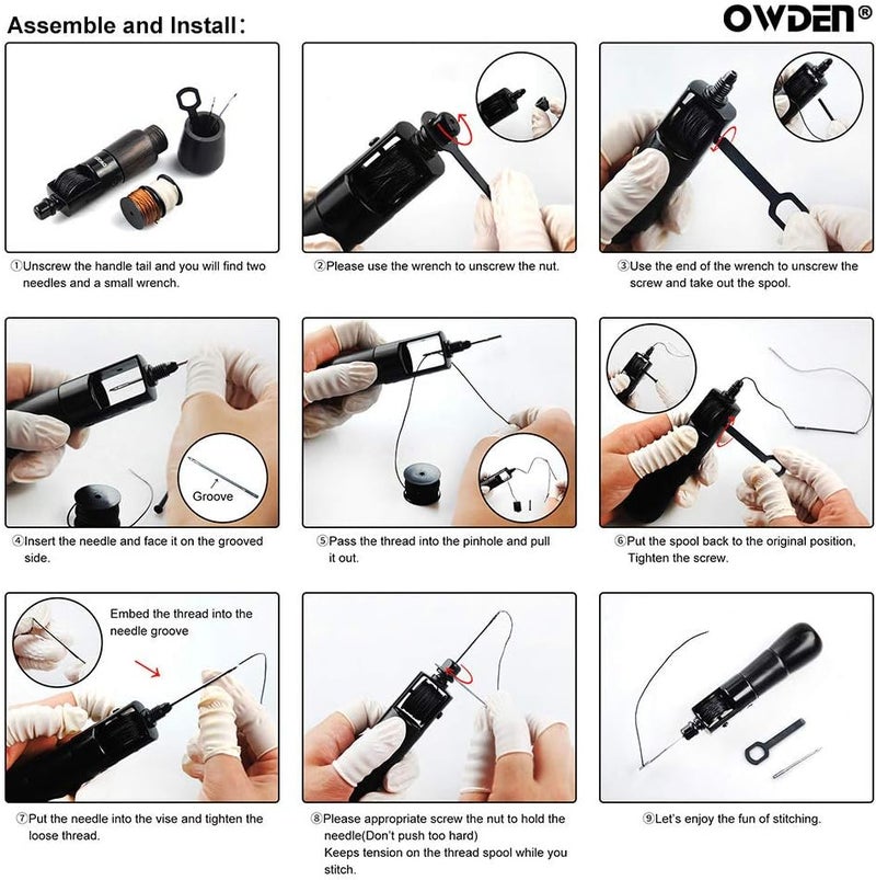 OWDEN Professional Leathercraft Stitch awl tool, Leather Sewing Awl tool for leather,Belt,Canvas,Fabric,Bag repair lockstitch tool set.Speedy Stitcher Professional leather craft tool.(3 Thread Colors) - Image 4