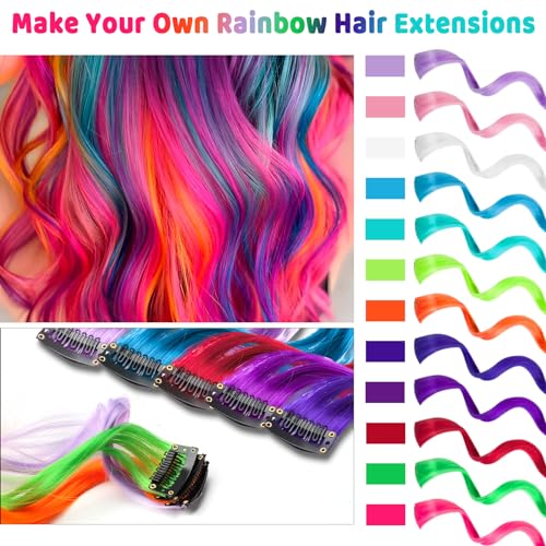 Olldag 12 PCS Colored Hair Extensions for Kids Curly Wavy Synthetic Hairpieces Clip in Rainbow Neon Party Highlights Colorful Hair Accessories for Girls Women 17 Inch Multicolor Set - Image 3