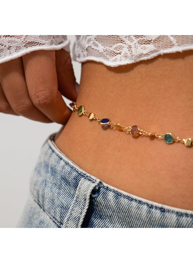 Purple Leet Stainless Steel Boho Waist Chain for Women - Single Strand Belly Chain Body Jewelry with Engraved Coin Charms and Curb Link Accents - Waterproof & Tarnish-Free Bikini Belt - Image 5
