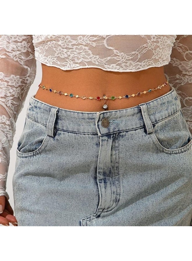 Purple Leet Stainless Steel Boho Waist Chain for Women - Single Strand Belly Chain Body Jewelry with Engraved Coin Charms and Curb Link Accents - Waterproof & Tarnish-Free Bikini Belt - Image 2
