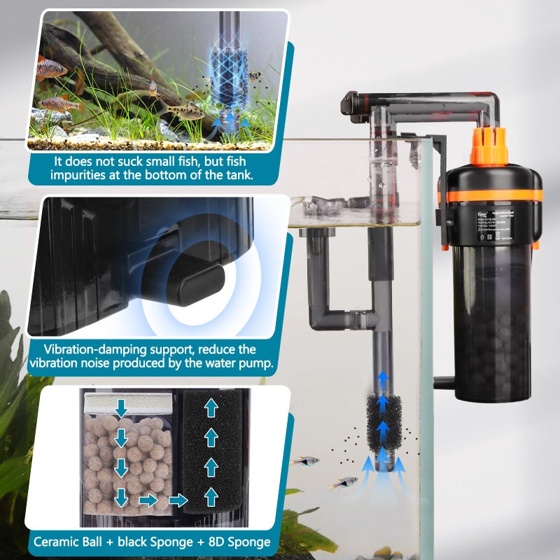 hygger External Hang-On-Back Canister Aquarium Filter,Quiet Fish Tank Filter with 3-Stage Filtration,Anti-Dry Burn Motor,Adjustable Flow,Oil Skimmer,Duckbill Nozzle,Shower Spray Bar (7W,20-40 gal) - Image 5