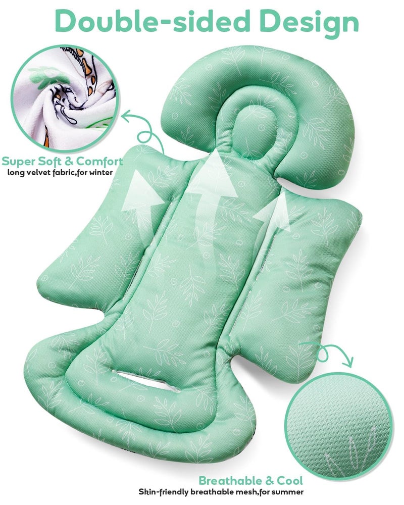BOMOLOUR Infant Car Seat Insert, Enlarged Head Support For Baby Carseat, Reversible Newborn Insert With 3 Strap Covers, 2-in-1 Baby Car Seat Cushion for Stroller, Swing, Bouncer, Rocker - Blue Giraffe - Image 2