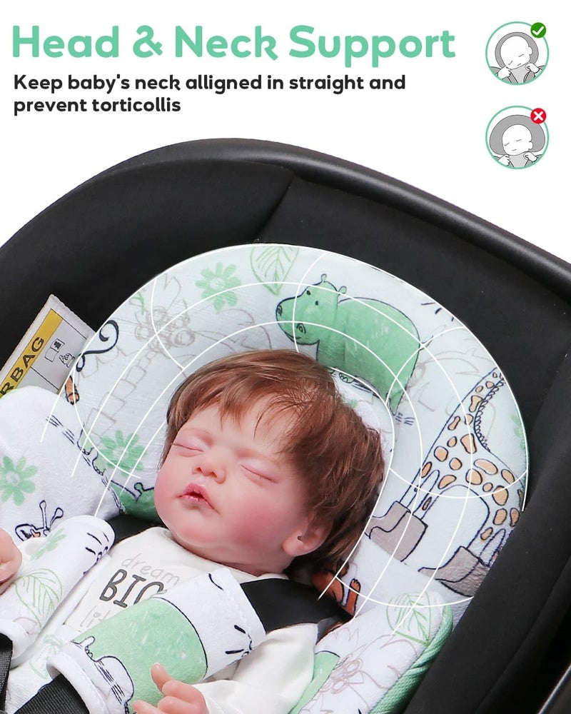 BOMOLOUR Infant Car Seat Insert, Enlarged Head Support For Baby Carseat, Reversible Newborn Insert With 3 Strap Covers, 2-in-1 Baby Car Seat Cushion for Stroller, Swing, Bouncer, Rocker - Blue Giraffe - Image 3