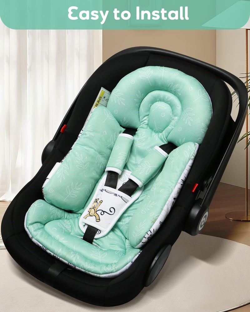BOMOLOUR Infant Car Seat Insert, Enlarged Head Support For Baby Carseat, Reversible Newborn Insert With 3 Strap Covers, 2-in-1 Baby Car Seat Cushion for Stroller, Swing, Bouncer, Rocker - Blue Giraffe - Image 5