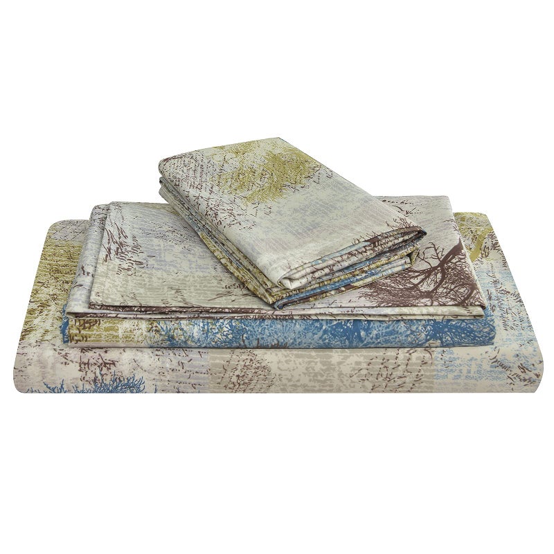 JSD Rustic Print Sheet Set Cal King  4 Piece Tree Pattern Soft Microfiber Bedding Sheets Extra Deep Pocket - Image 1