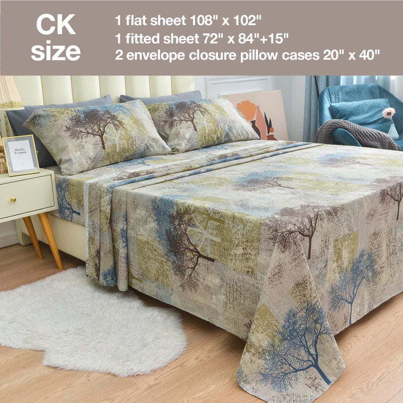 JSD Rustic Print Sheet Set Cal King  4 Piece Tree Pattern Soft Microfiber Bedding Sheets Extra Deep Pocket - Image 2