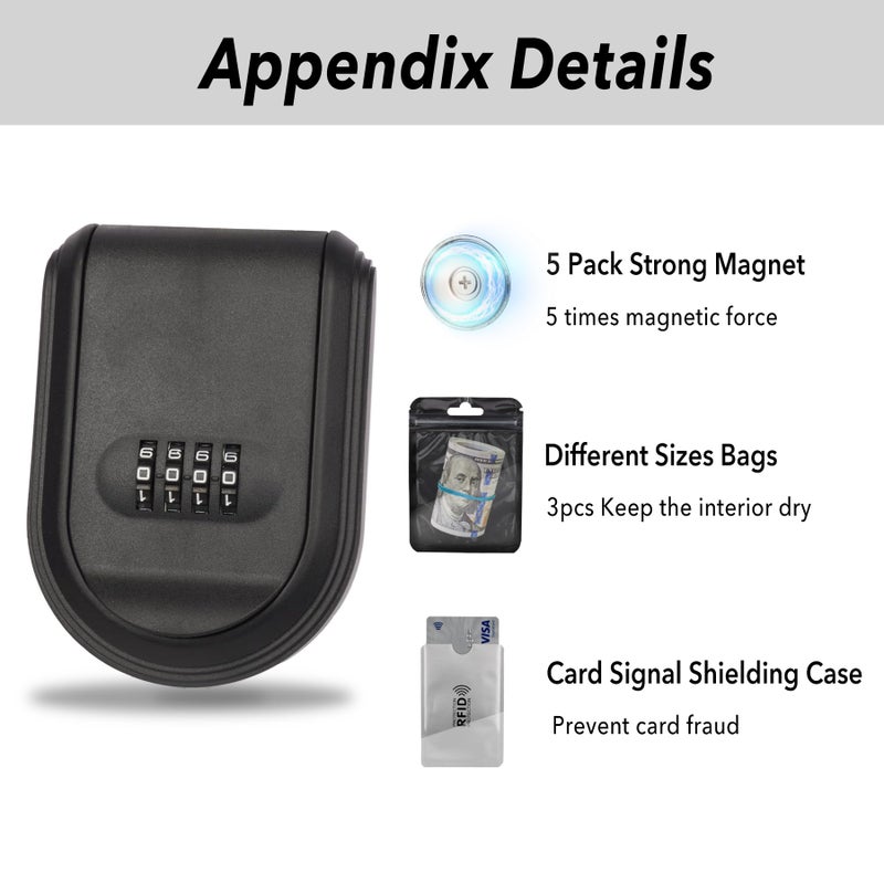 BienBion Magnetic Key Box for Under Car, Hide a Key Outside with Combination Lock Box, Resettable Safe Security Code Lockbox with 5 Strong Magnets, Anti-drop Magnetic Holder Under Car, Truck, Outdoor (1,Black) - Image 4